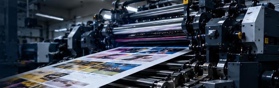 Offset printing press running a multi-color print job